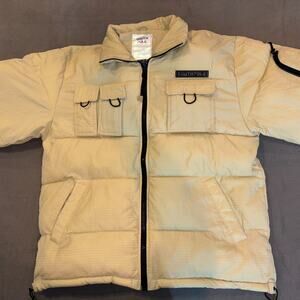 South Pole Y2K SPTeam Cream Ivory Puffer Winter Rain Hood Coat Jacket Mens Large